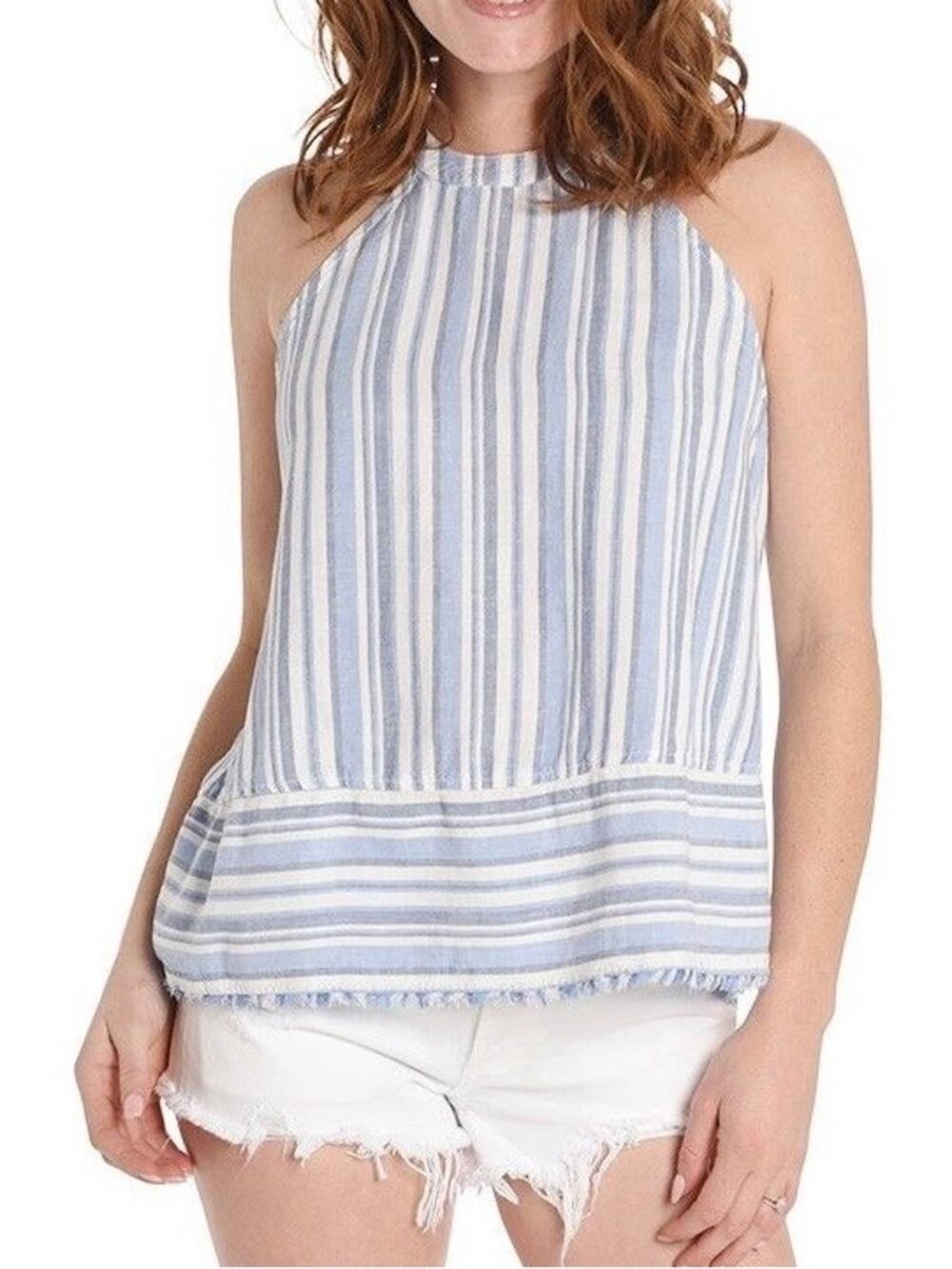 Cloth & Stone Linen Blend Sleeveless Blue White Stripe Halter Top Medium New